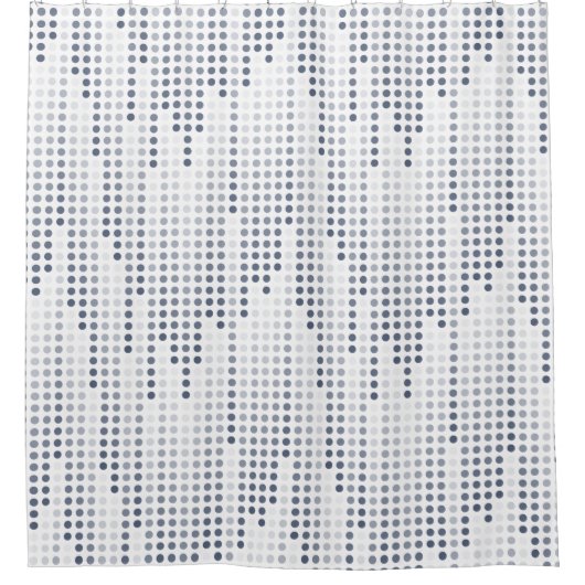 白い灰色の青い水玉模様行列 シャワーカーテン (正面)