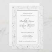 白い灰色の黒エレガント結婚モダン大理石 招待状 (正面/裏面)