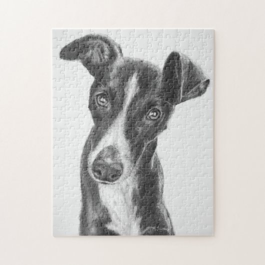 白い炎とのWhippetの黒 ジグソーパズル (縦)