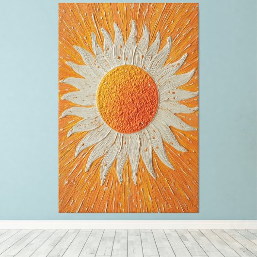 白い炎の光線を持つ輝く太陽の抽象アート キャンバスプリント (インサイチュ (ウッドフロア))