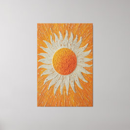 白い炎の光線を持つ輝く太陽の抽象アート キャンバスプリント