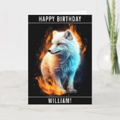 白い炎の北極キツネキットハッピーバースデー名 カード (正面)