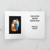 白い炎の北極キツネキットハッピーバースデー名 カード (内部)