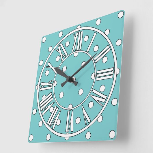 白い点およびローマ数時計を持つ柔らかいティール(緑がかった色) スクエア壁時計 (傾斜)