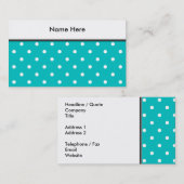 白い点、ティール(緑がかった色)の水玉模様パターン 名刺 (正面/裏面)