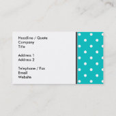 白い点、ティール(緑がかった色)の水玉模様パターン 名刺 (裏面)