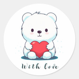白い熊とハートパーソナライズされた、 ラウンドシール