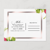 白い熱帯のハイビスカスの葉 Save the Date 案内ポストカード (裏面)