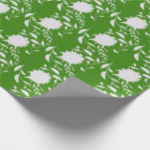 白い熱帯の花と葉緑の ラッピングペーパー (角)