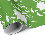 白い熱帯の花と葉緑の ラッピングペーパー (ロールコーナー)