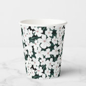 白い熱帯の花のパターン 紙コップ (裏面)