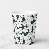 白い熱帯の花のパターン 紙コップ (正面)