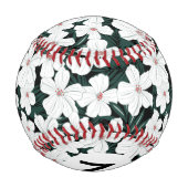 白い熱帯の花のパターン 野球ボール (裏面)