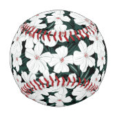 白い熱帯の花のパターン 野球ボール (正面)