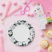 白い熱帯の花の模様 ペーパープレート (パーティー)