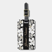白い熱帯の花(黒) ラゲッジタグ (正面縦)