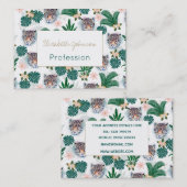 白い熱帯フローラの葉とヒョウの顔 名刺 (正面/裏面)