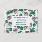 白い熱帯フローラの葉とヒョウの顔 名刺 (裏面)