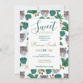 白い熱帯フローラの葉とヒョウの顔 招待状 (正面)