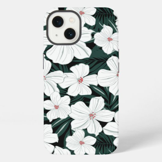 白い熱帯花のパターン iPhoneケース (裏面)