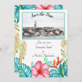 白い熱帯花の写真 セーブザデート (正面/裏面)