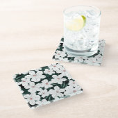 白い熱帯花模様 ガラスコースター (アングル)