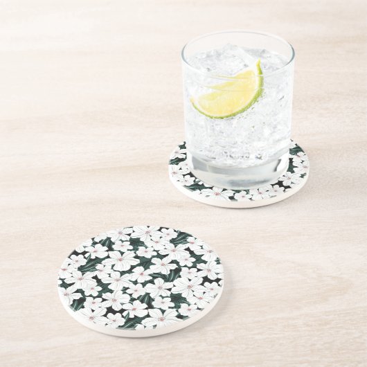 白い熱帯花模様 コースター (側面)