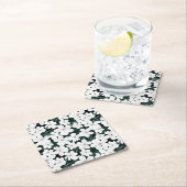 白い熱帯花模様 スクエアペーパーコースター (インサイチュ)