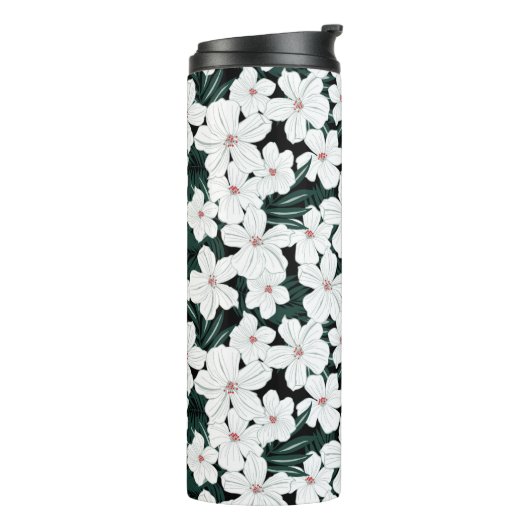 白い熱帯花模様 タンブラー (回転左)