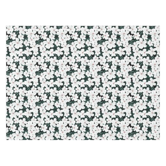 白い熱帯花模様 テーブルクロス (正面(横))