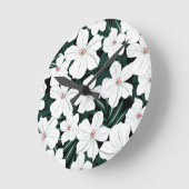 白い熱帯花模様 ラウンド壁時計 (傾斜)