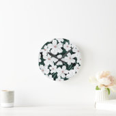 白い熱帯花模様 ラウンド壁時計 (ホーム)