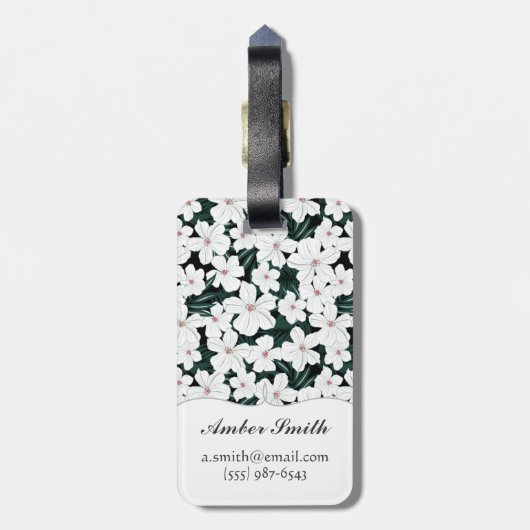 白い熱帯花模様 ラゲッジタグ (裏面縦)