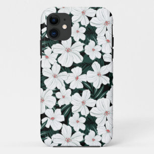 白い熱帯花模様 iPhone 11 ケース