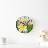 白い熱帯花 ラウンド壁時計 (ホーム)