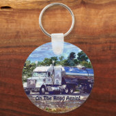 白い燃料のタンカーのトラックの運転手の芸術Keychain キーホルダー (正面)