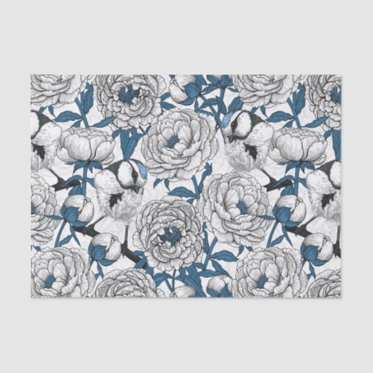 白い牡丹と青い小鳥 薄葉紙 (正面)