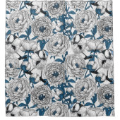 白い牡丹と青い牡丹 シャワーカーテン (正面)