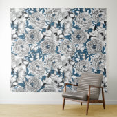 白い牡丹と青い牡丹 タペストリー (インサイチュ(横))