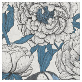 白い牡丹と青い牡丹 ファブリック (クローズアップ)