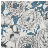 白い牡丹と青い牡丹 ファブリック (見本)