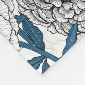 白い牡丹と青い牡丹 フリースブランケット (角)