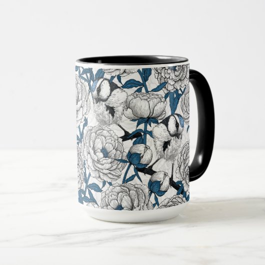 白い牡丹と青い牡丹 マグカップ (正面右)