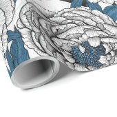 白い牡丹と青い牡丹 ラッピングペーパー (ロールコーナー)