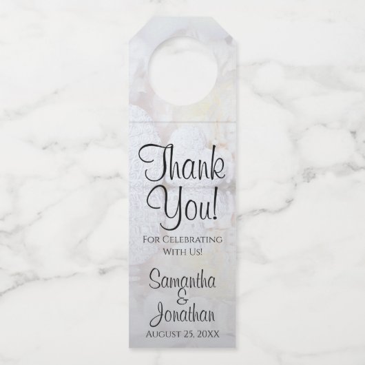 白い牡丹のモダン台本結婚に感謝 ボトルネックタグ (正面)