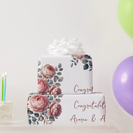 白い牡丹の上パーソナライズされたに結婚桃 ラッピングペーパー (パーティーギフト)