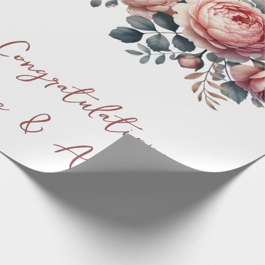 白い牡丹の上パーソナライズされたに結婚桃 ラッピングペーパー (角)