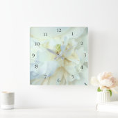 *~*白い牡丹の写真と青い色合い広場 スクエア壁時計 (ホーム)
