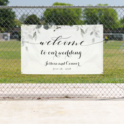 白い牡丹の緑が我々の結婚に歓迎 横断幕 (インサイチュ)