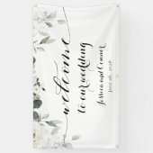 白い牡丹の緑が我々の結婚に歓迎 横断幕 (縦)